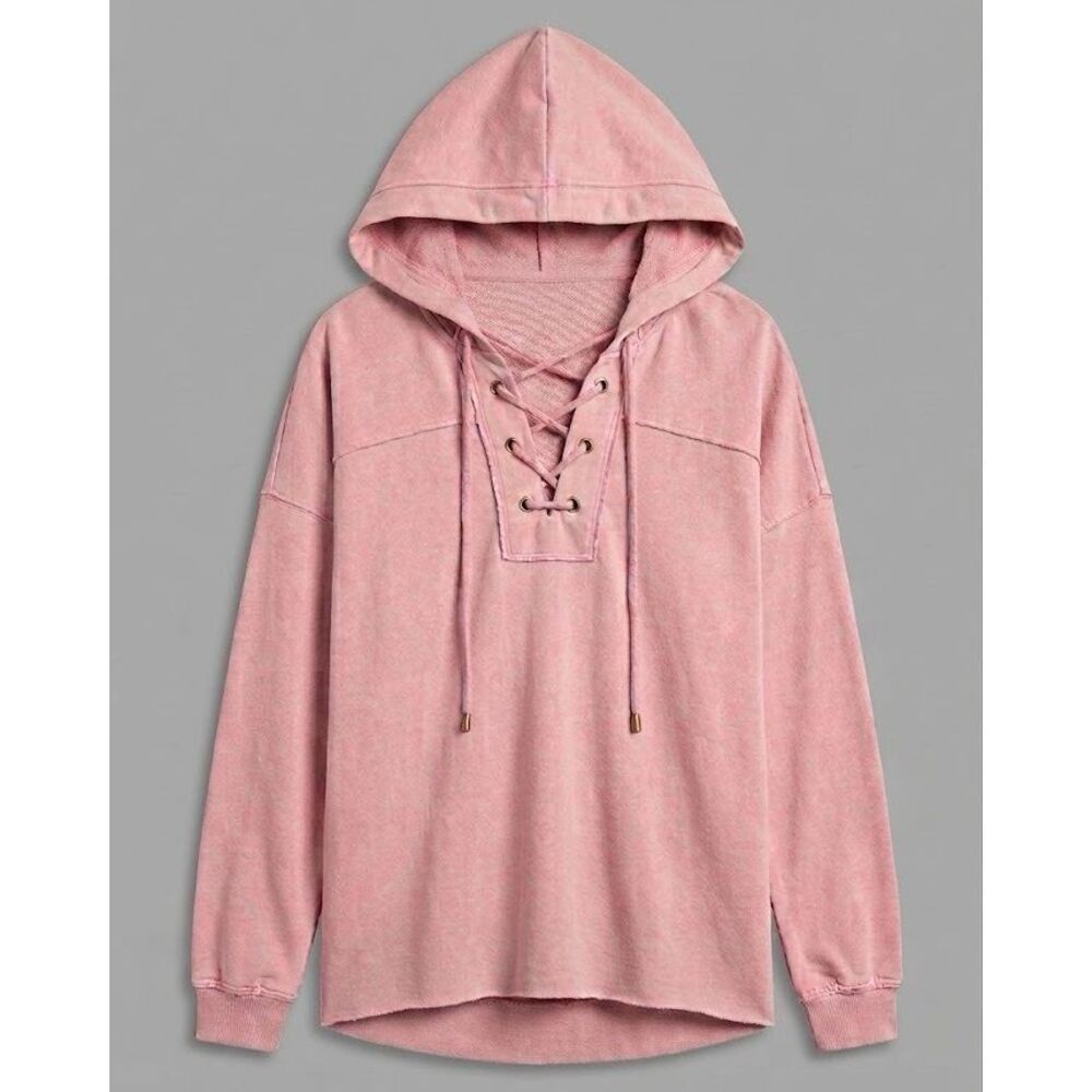 #255. BIBI The Everywhere Loose Fit Lace Up Hoodie Cotton Candy Pink